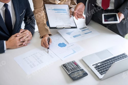 Preview: Group Of Partner Working Conversation, Business Team Meeting Present With Investor Colleagues