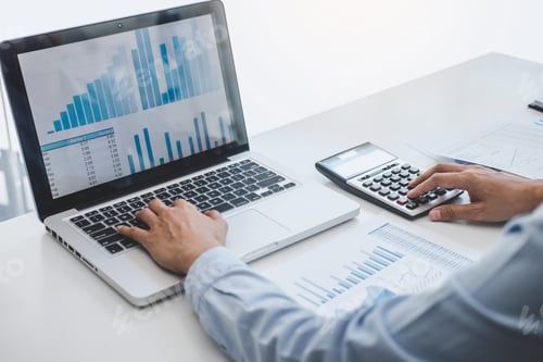 Preview: Professional At Work, Business Woman Working And Analyzing On Laptop With Calculate Statistics Of
