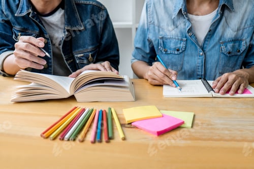 Preview: Education, Teaching, Learning, Technology And People Concept. Two High School Students Or