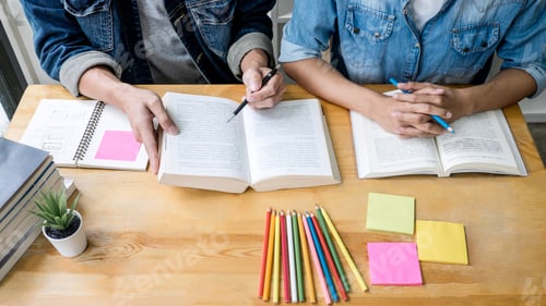 Preview: Education, Teaching, Learning Concept. High School Students Or Classmates Group Tutor In Library