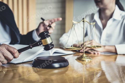 Preview: Male Lawyer Or Counselor Working In Courtroom Have Meeting With Client Are Consultation With