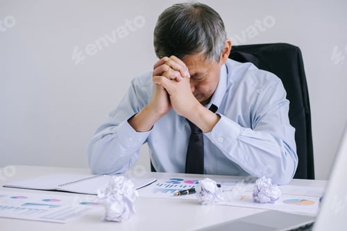 Preview: Feeling Sick And Tired, Senior Businessman Depressed And Exhausted, Businessman At His Desk
