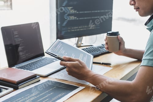 Preview: Young Professional Programmer Working At Developing Programming And Website Working In A Software
