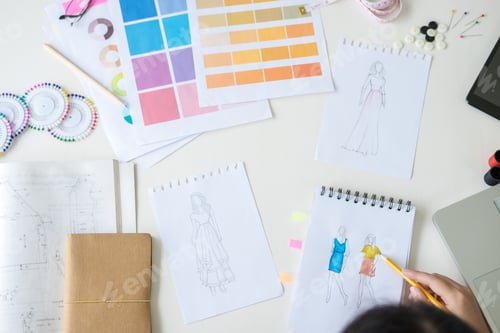 Preview: Stylish Fashion Designer Working As Fashion Designers Measure As Sketches In Her Workshop Of New