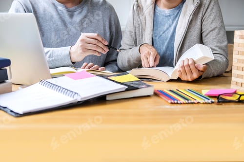 Preview: Education, Teaching, Learning, Technology And People Concept. Two High School Students Or