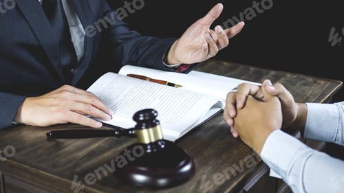 Preview: Meeting And Collaboration Concept, Businessman And Male Lawyer Or Judge Consult Having Team Meeting