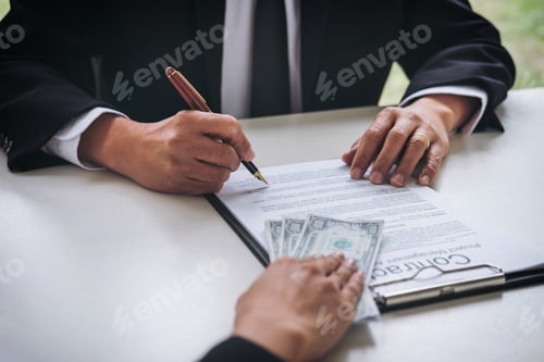 Preview: Bribery And Corruption Concept, Bribe In The Form Of Dollar Bills, Businessman Giving Money While