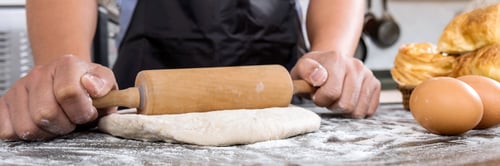 Preview: Male Hands Kneading Dough Sprinkled With Flour Table, Hands Preparing Bread, Raw Dough For Bread