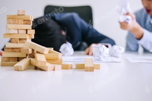 Preview: Boss And Executive Team Feeling Stress And Serious Of Fail Business, Partners Holding Heads In