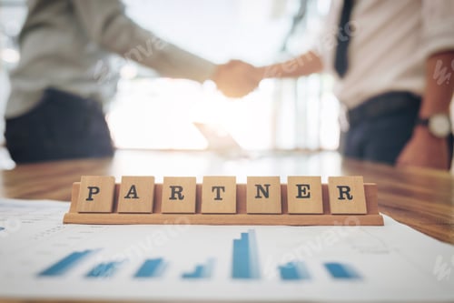 Preview: Business Team Meeting And Discussion Concept, Partner Word On Wood Table In Modern Office.
