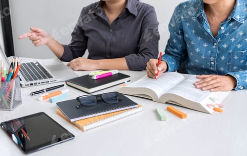 Preview: Education, Teaching, Learning, Technology And People Concept. Two High School Students Or