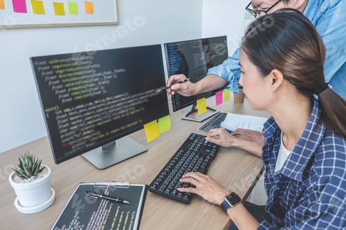 Preview: Two Professional Programmers Cooperating At Developing Programming And Website Working In A