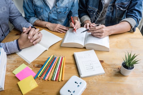 Preview: Education, Teaching, Learning Concept. High School Students Or Classmates Group Tutor In Library