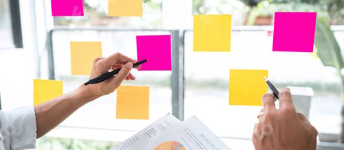 Preview: Business Team Working Marketing Growth On Financial Document Graph Report Statistics, Using Post It