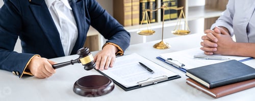 Preview: Female Lawyer Or Counselor Working In Courtroom Have Meeting With Client Are Consultation With