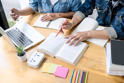 Preview: Education, Teaching, Learning, Technology And People Concept. Two High School Students Or