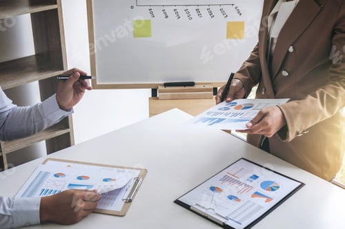 Preview: Business People Discussion, Executive Team Discussing The Charts And Graphs Working In Business