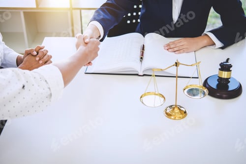 Preview: Handshake After Good Cooperation Greeting, Having Meeting With Team At Law Firm, Consultation