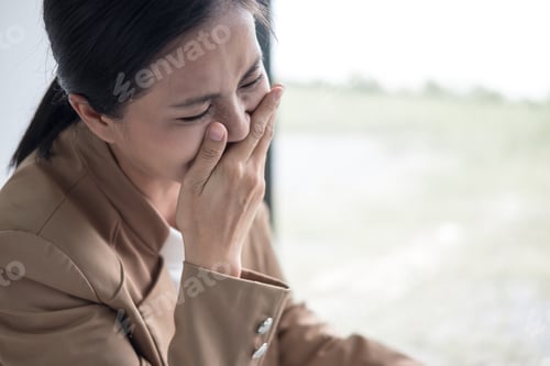Preview: Asian Business Woman Crying, Businesswoman Was Tired Out From The Job.
