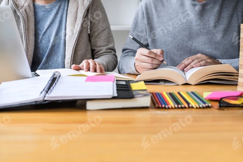 Preview: Education, Teaching, Learning Concept. High School Students Or Classmates Group Tutor In Library