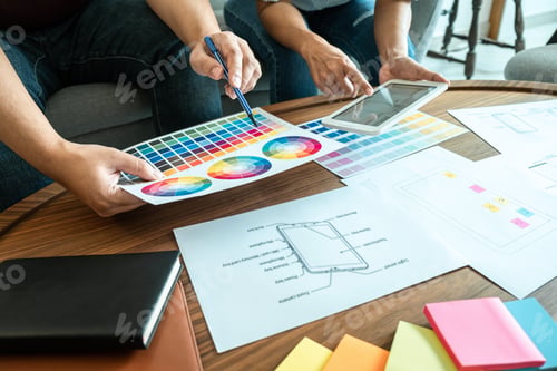 Preview: Team Of Creative Web/Graphic Designer Planning, Drawing Website Ux App For Mobile Phone Application