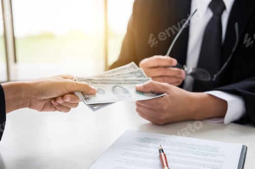 Preview: Bribery And Corruption Concept, Bribe In The Form Of Dollar Bills, Businessman Giving Money While