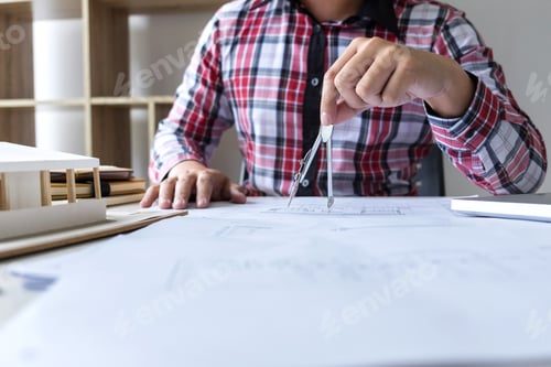 Preview: Architecture Engineer Drawing And Working For Architectural Project And Engineering Tools On