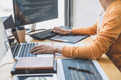 Preview: Young Professional Programmer Working At Developing Programming And Website Working In A Software