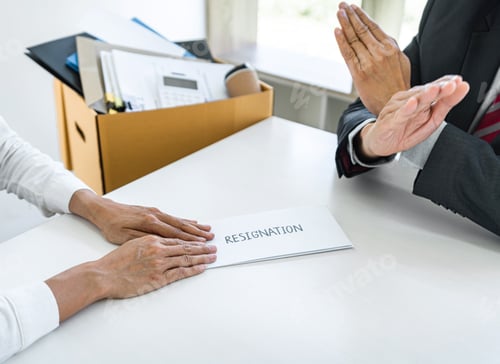 Preview: Image Of Business Woman Hand Sending A Resignation Letter To His Boss And Boss Refusing, Change Of