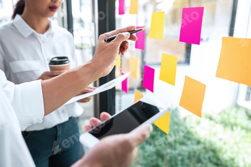 Preview: Business Team Working Marketing Growth On Financial Document Graph Report Statistics, Using Post It