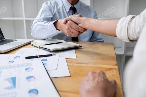 Preview: Meeting And Greeting Concept, Two Collaboration Business Handshake And Business People After