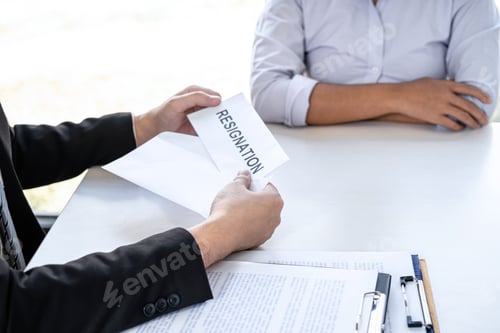 Preview: Image Of Business Woman Hand Sending A Resignation Letter To Executive Boss, Change Of Job