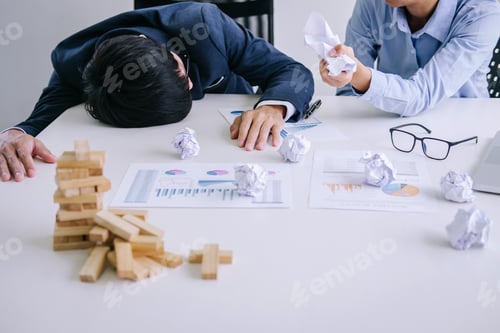 Preview: Boss And Executive Team Feeling Stress And Serious Of Fail Business, Partners Holding Heads In