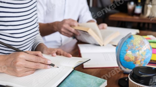 Preview: Education, Teaching, Learning Concept. Two High School Students Or Classmates Group Sitting In