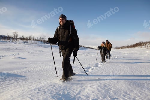 Preview: Cross-Country Skiers Walking In Snow