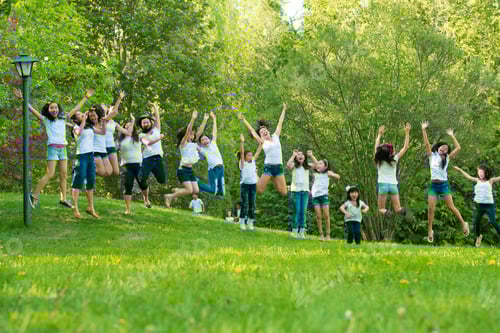 Preview: Large Group Of Children Jumping In Park