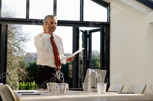 Preview: Professional Man Talking on Cell Phone at Desk