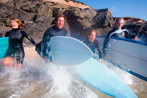 Preview: Four People Running Into The Water
