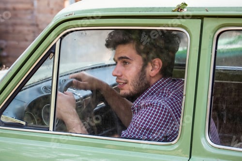 Preview: Young Male Farmer Looking Out Of Car Window, Premosello, Verbania, Piemonte, Italy