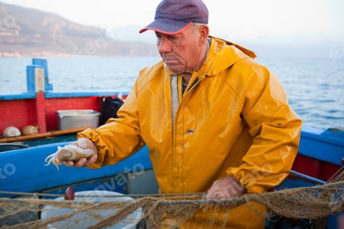Preview: Fisherman Holding Squid On Boat