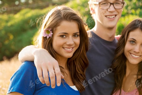 Preview: Portrait Of Three Friends With Arms Around Each Other