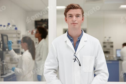 Preview: Scientist Smiling In Laboratory, Colleagues Working In Background