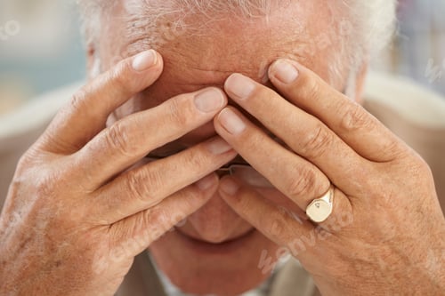 Preview: Senior Man With Head In Hands, Close Up Portrait