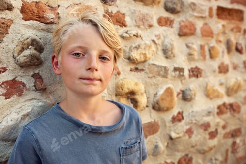 Preview: Boy Leaning Against Stone Wall