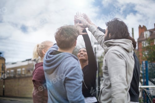 Preview: Group Of Adults, Touching Hands, Outdoors