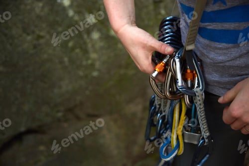 Preview: Rock Climber Preparing Safety Harness