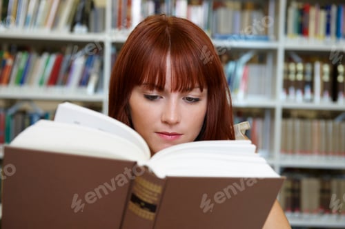 Preview: Young Woman Reading In Library