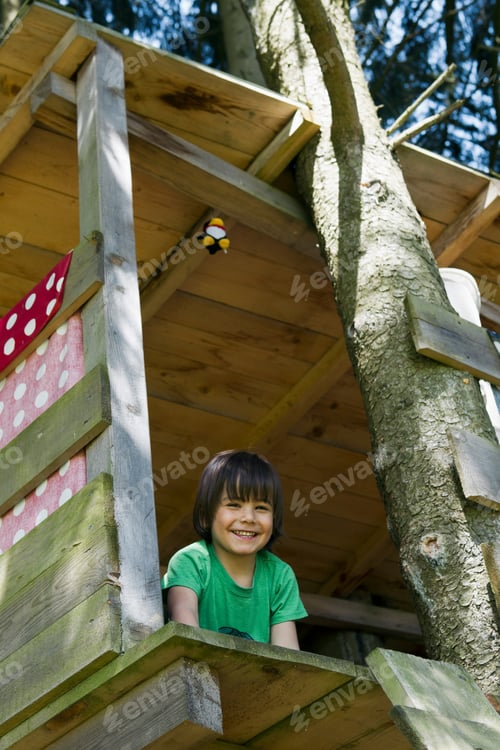 Preview: Smiling Boy Sitting In Tree House