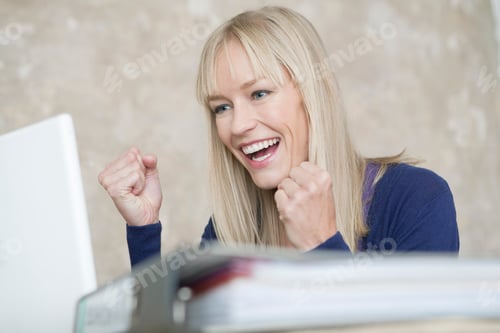 Preview: Woman With Laptop Cheering