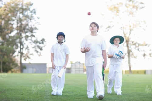 Preview: Three Boys Walking On Cricket Pitch